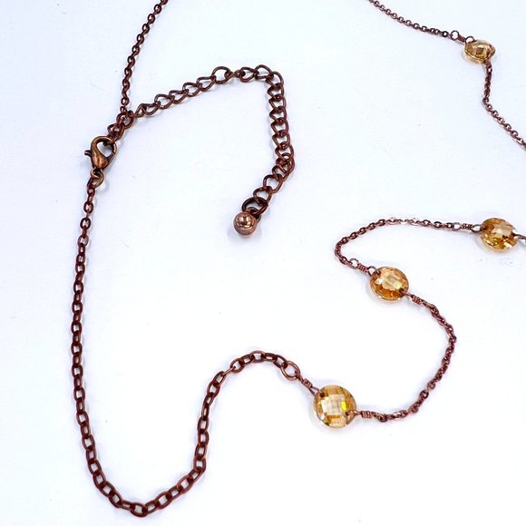 New / Handcrafted - Crystal Accent Flower Drop Pendant Copper Tone 16” Necklace - Picture 5 of 8